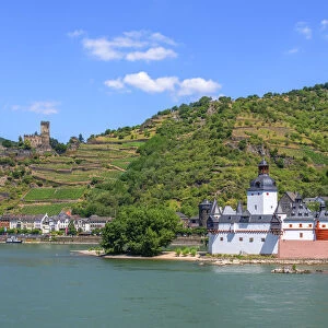 Rhine with Pfalzgrafenstein and Gutenfels castles, Kaub, Rhine valley