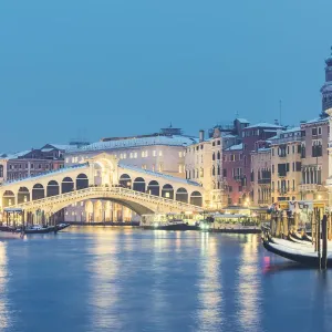 Rialto Bridge Print, Venice Winter Dusk Scene Rialto Bridge Print, Venice Winter Dusk Scene