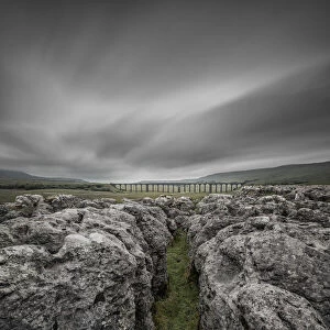 Ribblehead Viaduct and limestone pavement, Ribble Valley, Yorkshire Dales National Park