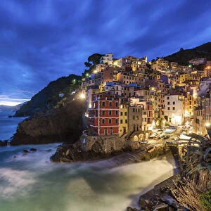 Riomaggiore at Night, Cinque Terre, Liguria, Italy