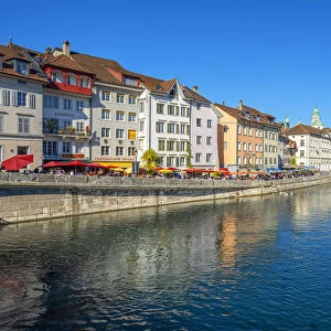River Aare with Landhaus and St. Ursen cathedral, Solothurn, Switzerland