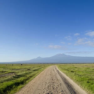 The Road to Mount Kilimanjaro. A road in the Amboseli National Park, looking towards
