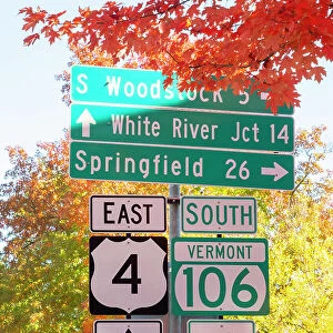Road signs, Woodstock, Vermont, USA