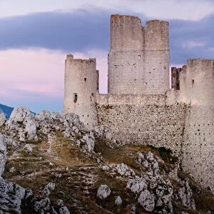 Rocca Calascio, ancient castle on a hill at sunset. Abruzzo, Southern Italy