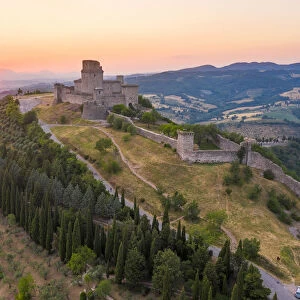 The Rocca Maggiore of Assisi at sunset. Assisi, Perugia province, Umbria, Italy, Europe