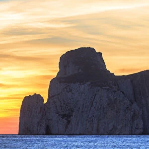 Rock of Pan di Zucchero at sunset. Beach of Masua, Iglesias, Sud Sardegna province