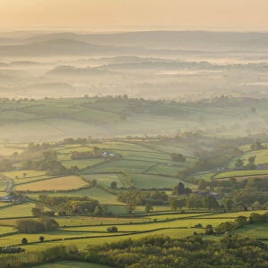 Rolling countryside at dawn, Brecon Beacons National Park, Powys, Wales, UK