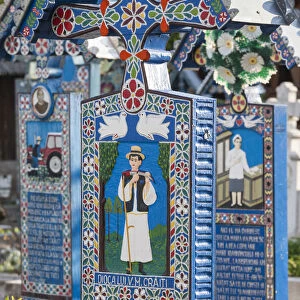 Romania, Maramures Region, Sapanta, The Merry Cemetery with handcarved gravestones