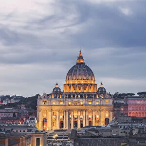 Rome, Lazio, Italy. High angle view of the Vatican City and St Peters Basilica