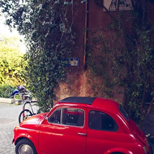 Rome, Lazio, Italy. Iconic fiats 500 car in Trastevere
