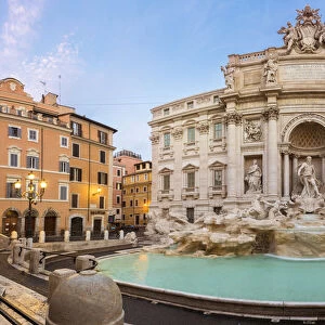 Rome, Lazio, Italy. Panoramic view of the Trevi Fountain at dusk