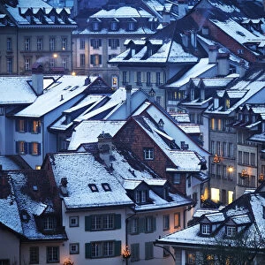Roofs of the historical center at dusk. Bern, Canton of Bern, Switzerland