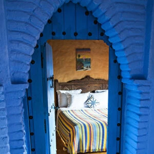 Room in a traditional hotel, Chefchaouen, Morocco