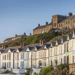 Row of houses on Porthleven harbor, Cornwall, England