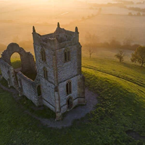 The ruined church of St Michael on the summit of Burrow Mump, Burrowbridge, Somerset