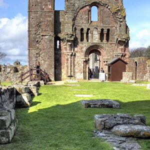 Ruins of abbey, Lindisfarne, Holy Island, Northumberland, North East England, UK