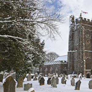 Rural Parish Church in winter snow, Morchard Bishop, Devon, England