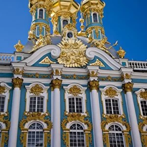 Russia, St Petersburg, Catherine Palace, Tsarskoe Selo. The lavish imperial palace at Tsarskoe Selo was designed by Rastrelli in1752 for Tsarina Elizabeth. She named it the Catherine Palace in honour of