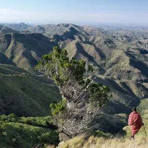 A Samburu warrior looks out over a vast expanse of