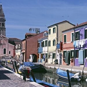 San Martino Church & Canal, Burano, Venice, Veneto, Italy