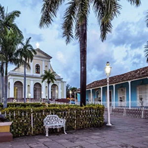 Santisima Trinidad Cathedral and Plaza Mayor at dusk, Trinidad, Sancti Spiritus Province