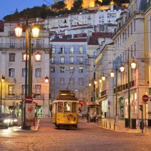 Sao Jorge castle and Praca da Figueira at the historic centre of Lisbon. Portugal