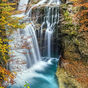 Scenic autumn landscape with La Cueva waterfall, Ordesa y Monte Perdido national park