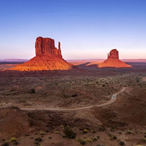 Scenic view of The Mitten buttes at sunset, Monument Valley, Arizona, USA