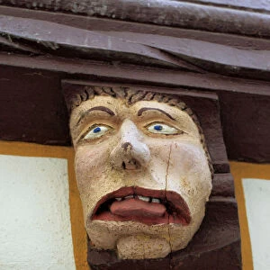 Sculpture on facade of medieval house, Limburg an der Lahn, Hesse, Germany