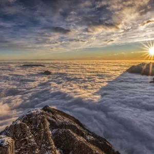 A sea of fog over the city of Lecco, Coltignone Mount, Piani Resinelli, Lecco province