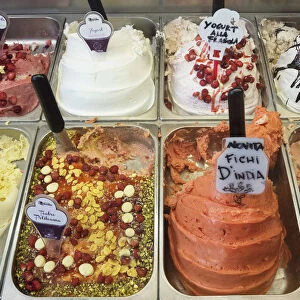 Selection of ice cream at a Sicilian ice cream parlour, Palermo, Sicily, Italy, Europe