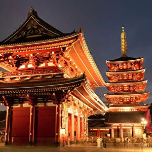 Senso-ji Temple & Pagoda at Night, Tokyo, Japan