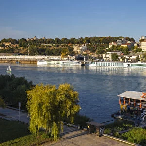 Serbia, Belgrade, Floating bar and nightclub on Sava River across to St