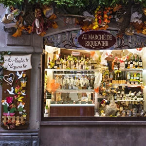 Shop selling local produce in the medieval town of Riquewihr, Alsatian Wine Route, France