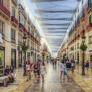Shopping street in the old town, Malaga, Costa del Sol, Andalusia, Spain