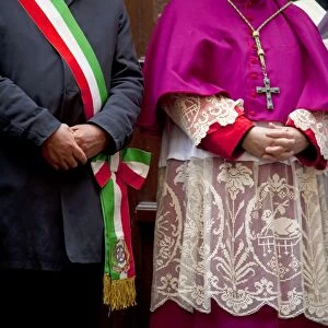 Sicily, Italy, Western Europe; The mayor and the bishop; figures of power in the staunch Catholic south