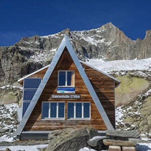 Sidelen mountain hut with Galenstock, Uri, Switzerland