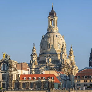 Skyline of Dresden with Bruehl's Terrace, Church of Our Lady, Academy of Fine Arts, Dresden, Saxony, Germany