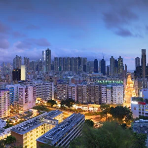 Skyline of Kowloon at dusk, Shek Kip Mei, Hong Kong