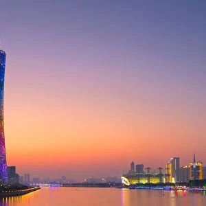 Skyline of Tianhe at sunset, Guangzhou, Guangdong, China
