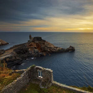 The small church of Portovenere at sunset, Gulf of Poets, Cinque Terre, Liguria, Italy