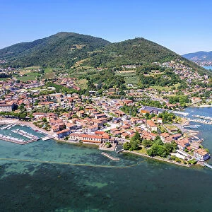 A small village of Clusane aerial view, Iseo lake, Brescia province in Lombardy district, Italy