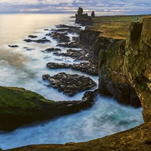 Snaefellsness peninsula, Western Iceland. Panoramic view of the Londrangar rock formation