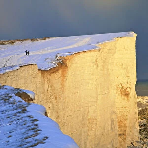 Snow Covered Beachy Head And Lighthouse, Eastbourne Downland Estate, Eastbourne, East