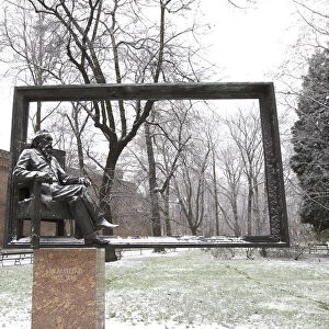 Snow Covered Statue of Polish Painter Jan Matejko, Krakow, Poland, Europe