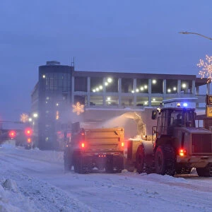 Snow removal in downtown, Fairbanks, Alaska, USA