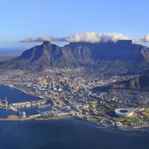 South Africa, Western Cape, Cape Town, Aerial View of Cape Town and Table Mountain