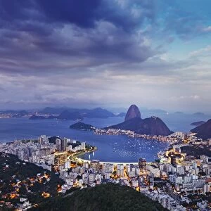 South America, Brazil, Rio de Janeiro, Sugar Loaf, a view of Sugar Loaf and Botafogo