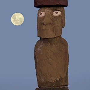 South America, Chile, Easter Island, Isla de Pascua, Moai stone human figure under