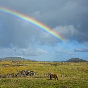 South America, Chile, Easter Island, Isla de Pasqua, Rainbow after a storm
